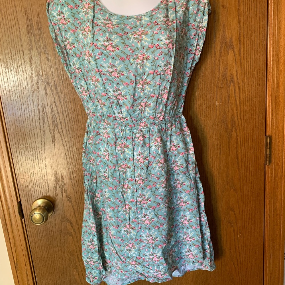 Maurices Floral Mini Dress - Light Teal and Pink- Size M